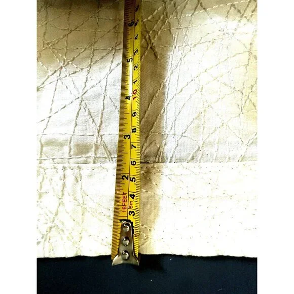 Designer White Fabric Drape Curtain One Panel Stitch Lines Abstract Pattern New